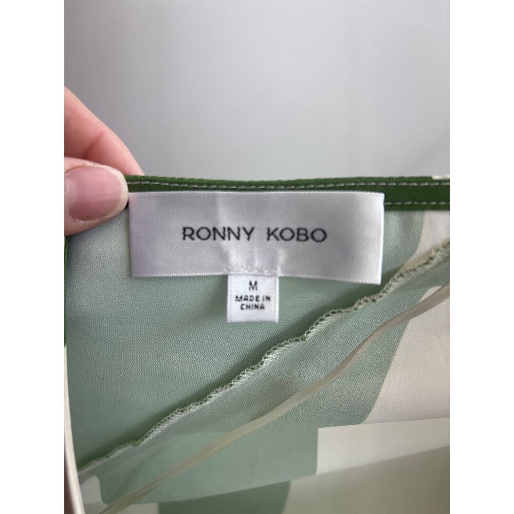 Ronny Kobo M Green White Striped Sleeveless Halter Tie Neck Backless Maxi Dress - Picture 6 of 8